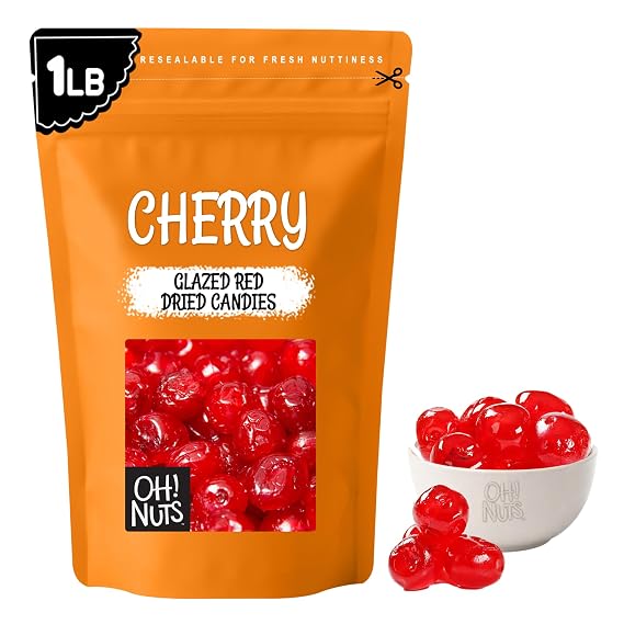 Oh! Nuts Glazed Red Cherries Candied, Dried Cherries Bulk, 1 lb