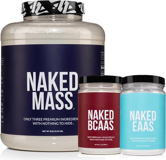 NAKED Mass Protein 8LB - EAAs (50 Servings) - BCAAs (100 Servings) Bulk; Vegan; Non-GMO; Gluten Free; Soy Free