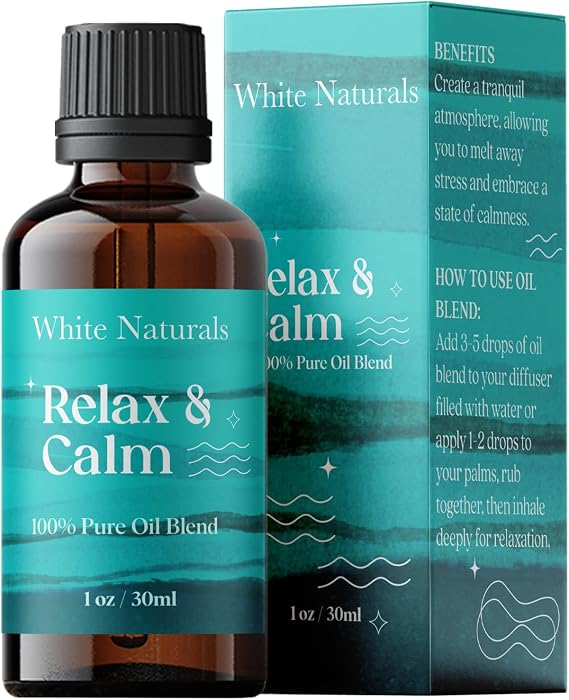 White Naturals Relax & Calm Essential Oil Blend Soothing Aromatherapy Blend for Tranquility, 100% Pure & Natural, Perfect for Diffuser & Self-Care, 1oz