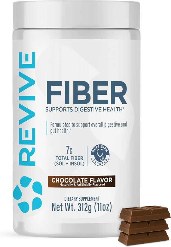 Revive MD Fiber Supplement for Digestive & Gut Health - 5g of Dietary Fiber Supports a Healthy Digestive System with Psyllium Husk & More - (Chocolate, 30 Servings)