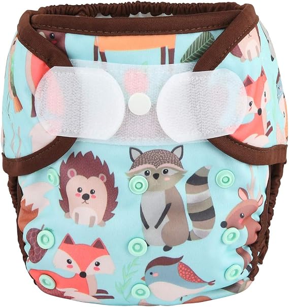 Baby Cloth Diaper Cover Nappy Hook and Loop Double Gusset 6.6lbs to 33lbs (Animal Friends)