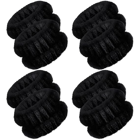 Chuangdi 4 Pairs Wrist Bands for Washing Face Microfiber,Black