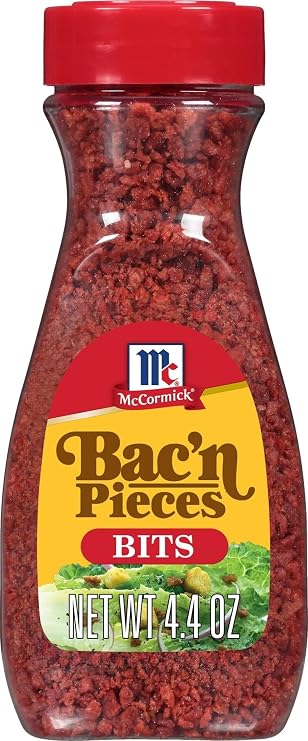 McCormick Bacon Bits, Artificially Flavored, Vegan and Vegetarian Friendly Alternative to Bacon, Shake on Salads, Pizza, and More for Meaty Flavor and Crunch, 4.4 oz