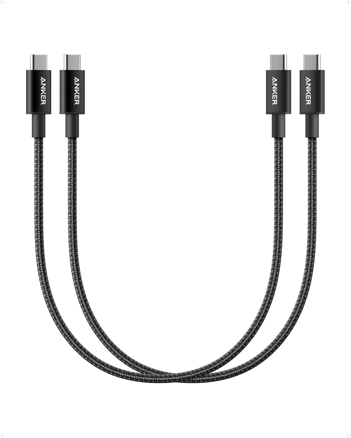 Anker New Nylon USB-C to USB-C Cable (2pack, 1 ft/0.3m, 60W), USB 2.0 Type C Charging Cable for iPhone 17/16/15, iPad Pro, Samsung Galaxy, MacBook Pro,and More(Black)