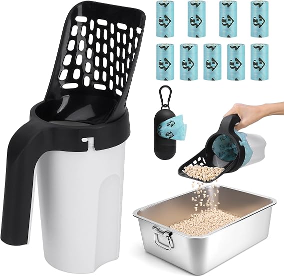 Cat Litter Scooper with Holder, Cat Litter Shovel with Bags &Waste Can