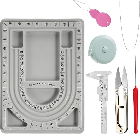 Bead Boards for Jewelry Making with 6 Pcs Beading Tools,9.412.8 Inch Bead Design Board 6 Recessed Compartments, 3 U-Shaped Channels Jewelry Making Tray for Necklace Beading Designer Makings DIY