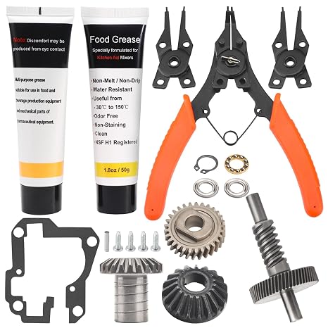 Worm Gear Kit 9706529, 9709511, 9703337, 9709231 Compatible With Whirlpool/KitchenAid 5QT & 6QT Stand Mixer with Worm Gear, Food Grade Grease, Retaining Ring Pliers, Mixer Bevel Gear Kit etc