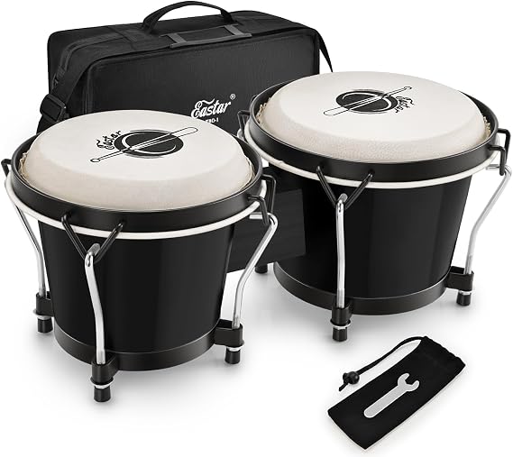 Eastar Bongo Drums 6 and 7 Congas Drums for Kids Adults Beginners Professional Wood Percussion Instrument with Bag and Tuning Wrench, Black