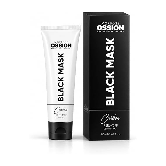 Morfose Ossion Blackhead Remover Black Mask for Men, Peel Off Face Mask for Deep Pore Cleansing, Charcoal Formula for Nose and Chin, Premium Barber Line, 0.85 Fl Oz