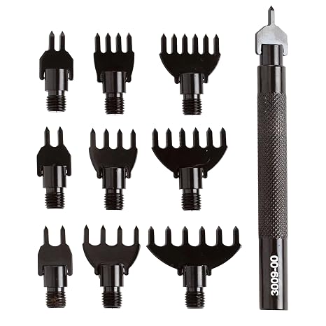 Tandy Leather Diamond Hole Chisel Set - for Clean Even Holes - Interchangeable Tips for Leather Sewing Projects - 10 Piece Set