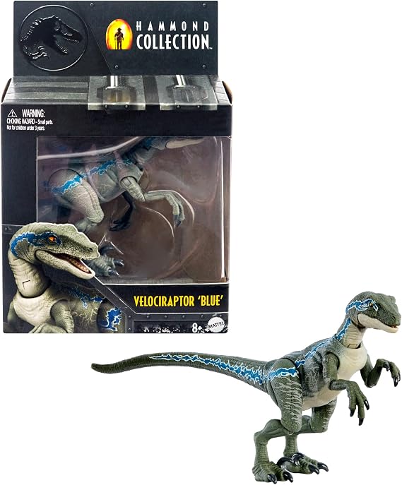 Mattel Jurassic World Hammond Collection Dinosaur Action Figure, Velociraptor 'Blue' Dino Toy with Articulation