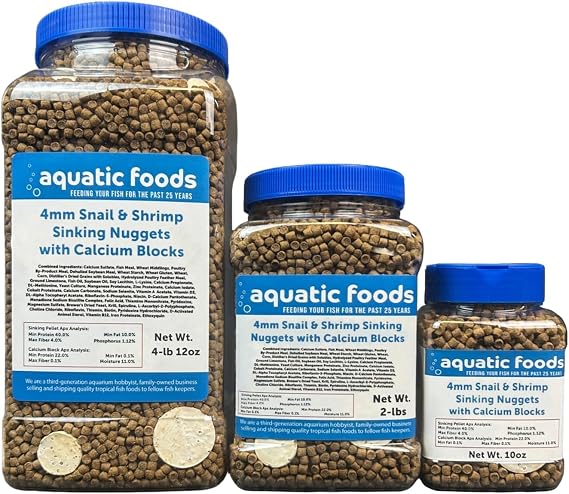 Calcium Feeders in Snail & Shrimp 4mm Sinking Nuggets... 10oz Small Jar