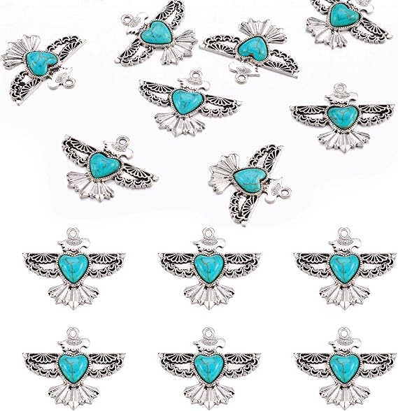 50pcs Eagle Turquoise Charms for Jewelry Making Tibetan Style Hawk Pendants Antique Silver Wing Western Charms for Women DIY Bohemian Earring Bracelet Necklace Making