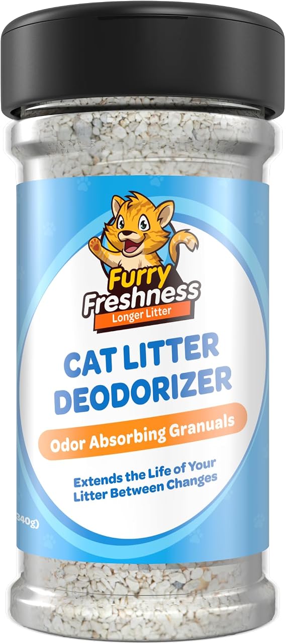 FurryFreshness Cat Litter Deodorizer & Litter Box Odor Eliminator - Works With All Litters To Increase The Life Of Your Litter -Made In USA -Nontoxic, Fragrance Free Odor Control (1 Pack)