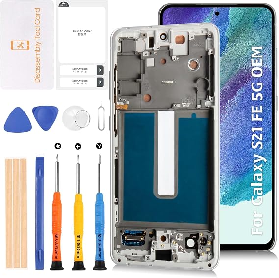 S21 FE 5G G990 OEM AMOLED Original LCD Display +White Frame for Samsung Galaxy S21 FE SM-G990u/u1/w/b/e 6.4" LCD Screen Display Replacement Touch Digitizer Assembly Kit