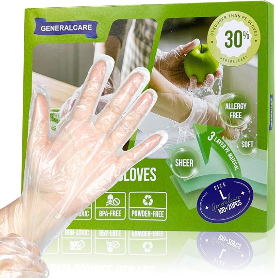 120-Count Clear Disposable TPE Gloves - Size S-XL, Durable & Odor-Free - for Gardening, Kitchen