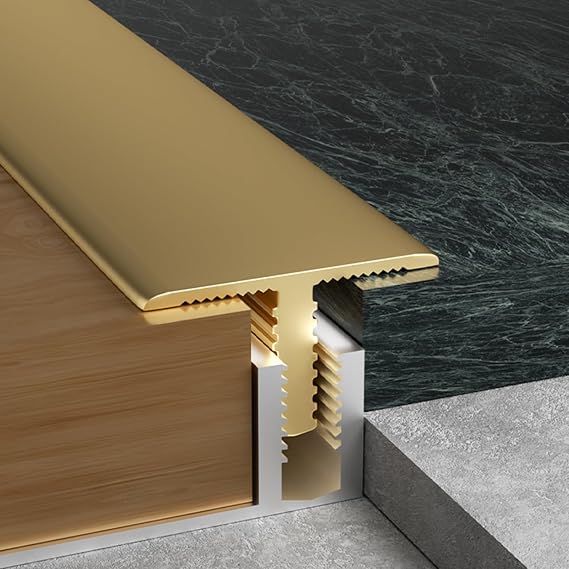 Brass Transition Strip for Wood to Tile, T-moding Flooring Edge Trim with Track Base, Vinyl Floor Threshold Edging Trimming Cover for Joining Gaps (Size : 18mm - 20mm (3/4"-3/4"))