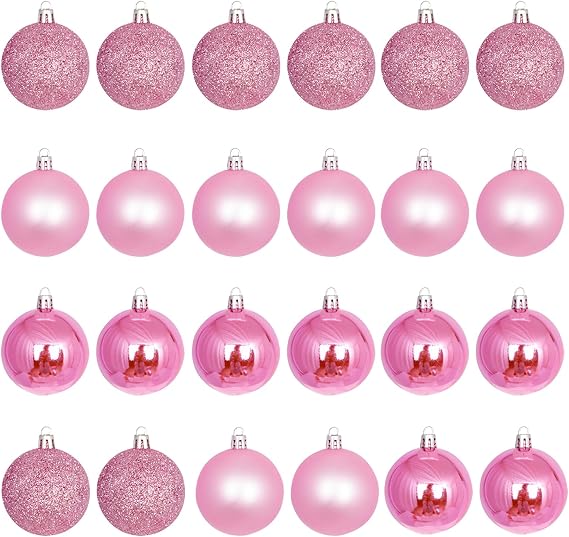 Pack of 24 Pink Christmas Tree Baubles, 3 cm Pink Christmas Balls, Plastic Christmas Baubles for Tree Decoration, Party, Festival, Wedding, Home
