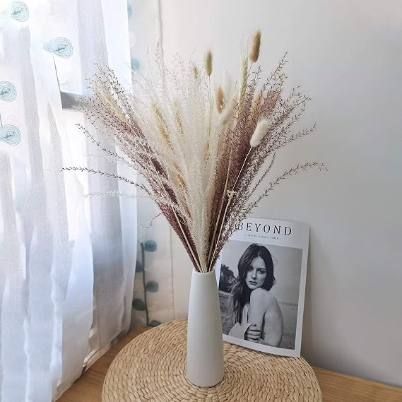 Generic Pampas Grass-Natural Dried Pampas Grass Decor for Boho Flower Arrangements, 30 pcs 18 inch Dried Flower Bouquet for Wedding Decoration (White&Brown) White,brown