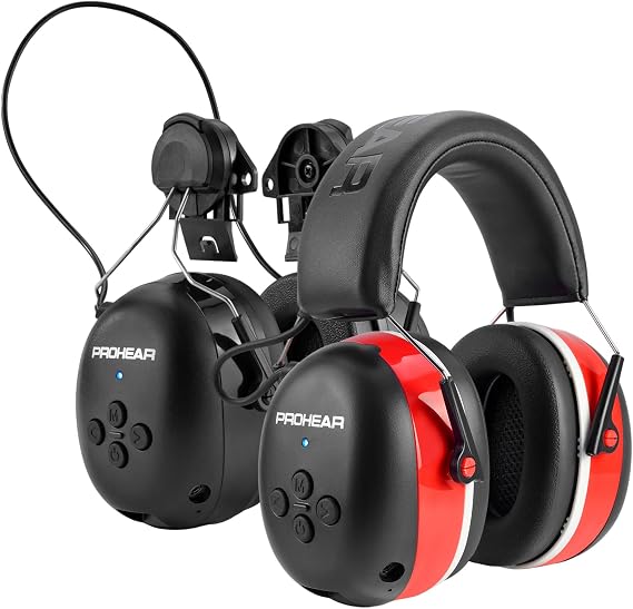 PROHEAR 037 Bluetooth 5.0 Hearing Protection Headphones with Rechargeable 1100mAh Battery - Red 037 Hard Hat Attachment