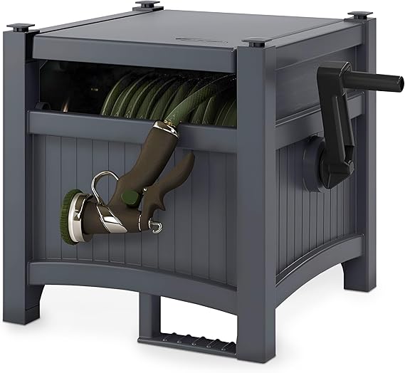 Suncast 100 ft Garden Hose Reel Hideaway, Cyberspace Grey