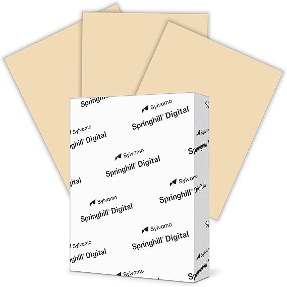 Springhill Tan Colored Copy Paper, 24lb Bond/60lb Text, 8.5 x 11, 500 Sheets (1 Ream) - Smooth Finish, Biodegradable, Ideal for Inkjet Printers