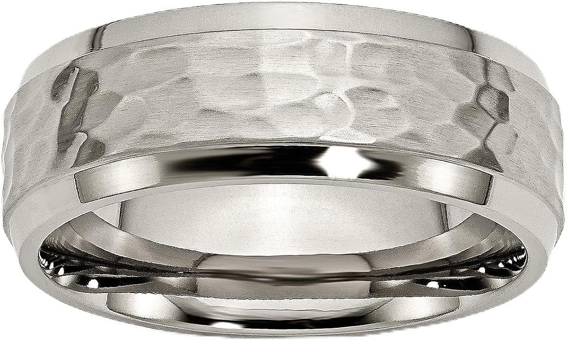 Titanium 8mm Beveled Edge, Hammered and Polished Band