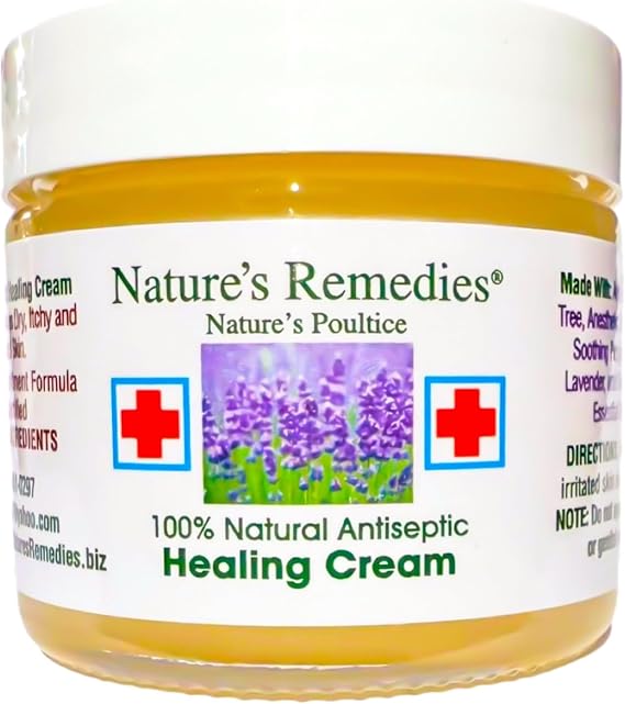 100% Natural Antiseptic Healing Cream Heals and Soothes Infected Skin, Bed Sores, Pressure Sores, Wounds, Painful Ulcers, Itching, Scrapes, Rashes, Cuts, Burns, Poison Ivy, Eczema, Psoriasis 2 oz.