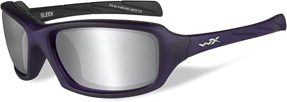 Wiley X Sleek Sunglasses, ANSI Z87 Safety Glasses for Men and Women, UV Eye Protection for Shooting, Fishing, Biking, and Extreme Sports, Matte Violet Frames, Grey Silver Flash Tinted Lenses