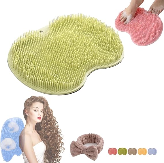 Solespa Hands-Free Silicone Foot Scrubber Mat, Shopellox Foot Scrubber, Shower Foot & Back ScrubberMat with Non-Slip Suction Cups, Exfoliating Massage Brush Foot Washer for Shower (Green)