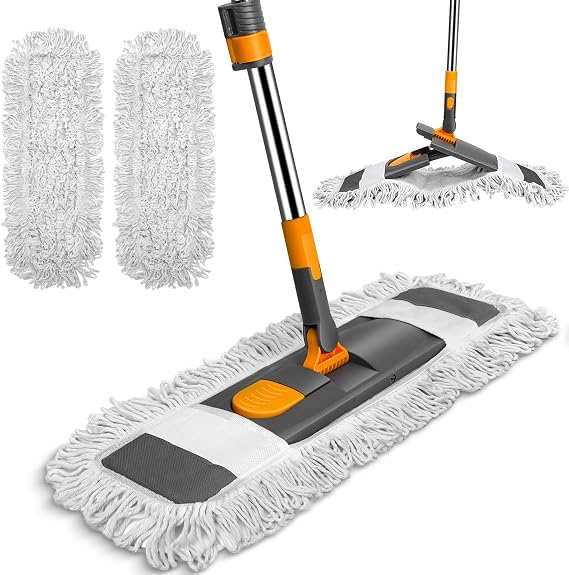 MASTERTOP Flat Mop, 60cm Industrial Floor Mop, 2 Reusable Cotton Pads