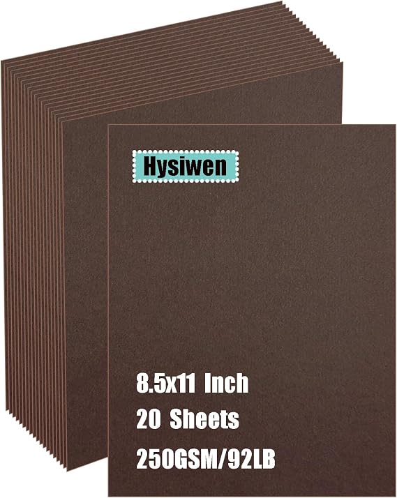 Hysiwen 20 Sheets Coffee Brown Cardstock 8.5 x 11 Inches, 250gsm/92 lb Thick Craft Paper for Making Cards, Invitations, Paper Crafts or Drawing