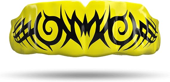 Impact Mouthguard Boxing, MMA, Muay Thai Sports Mouthguards for Youth Adults, Professional Custom-Fit, Tribal Black on Yellow