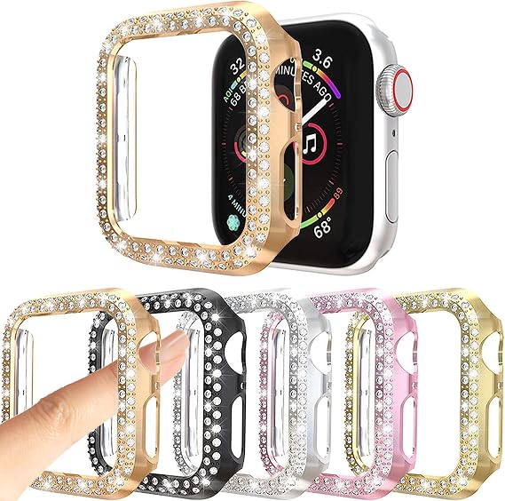 [5-Pack] Protector Case Compatible with Apple Watch Series 3 Series 2 Series 1 38mm Cover, Without Screen Film, Double Row Bling Crystal Diamonds Protective Cover Bumper Frame Accessories (38mm)
