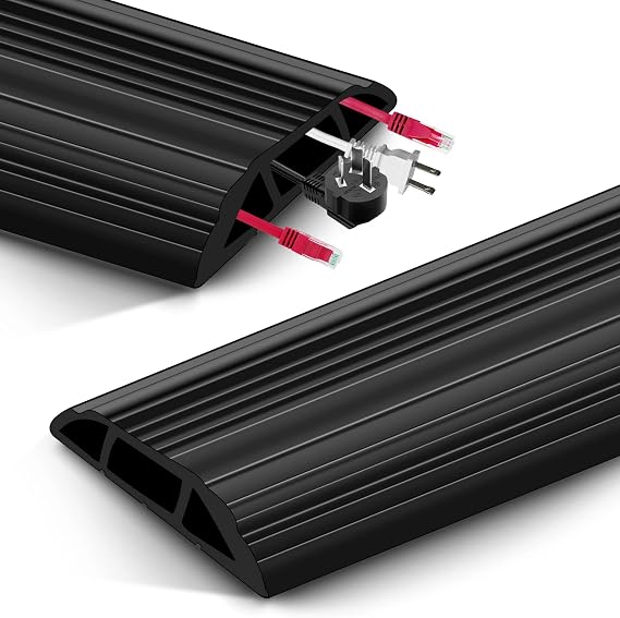 Cable Protector, Floor Cord Channel, Wire Cover,Protect Cables & Prevent Trip Hazards, Ideal for Office, Home, Gyms,Workshop and Hospitals (2m,Black)
