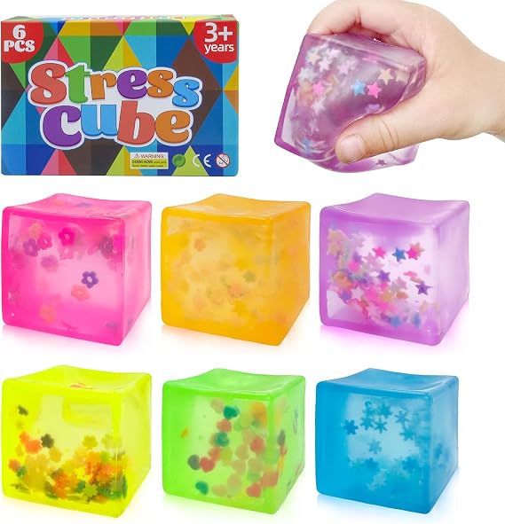 Stress Cube 6 Pack Sensory Fidget Toys, Slow Rising Squishy Toys | Stress Relief Fidget Cube Squeeze Toys Stress Balls, Fidgets for Birthday Gifts, Party Favors, Classroom Prizes