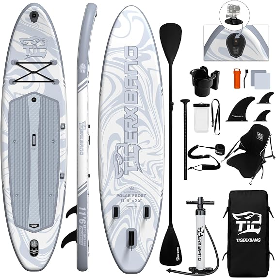 TIGERXBANG Inflatable Stand Up Paddle Board 10'/11'/11'6" with SUP Accessories, Premium Paddle Board for Adults and Youth