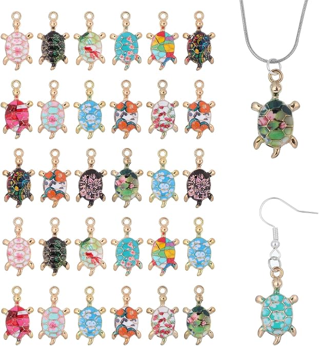 Enamel Sea Turtle Charms, 30PCS Alloy Marine Life Pendants for Jewelry Making, Nautical DIY Craft Necklace Bracelet Earrings Accessories, Bulk Summer Gift