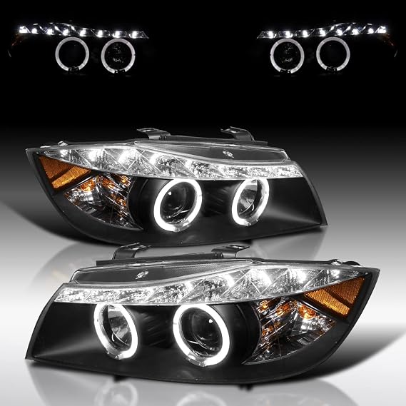 For 06-08 BMW E90 3 Series, Black LED Projector Headlights
