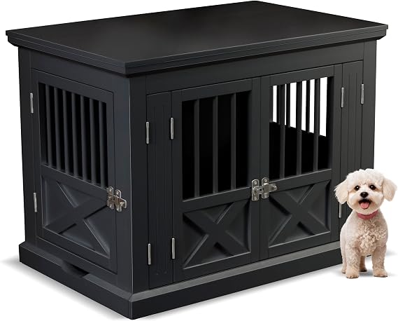 Zoovilla Triple Door Dog Crate - Stylish Indoor Dog Crate Furniture with X-Framed Design, Dog Kennel Indoor for Medium or Small Dogs 3 Doors, Removable Tray - Durable MDF Construction - Black - Medium