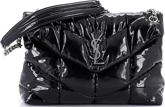 Saint Laurent, Pre-Loved Loulou Puffer Shoulder Bag Quilted Patent Medium, Black