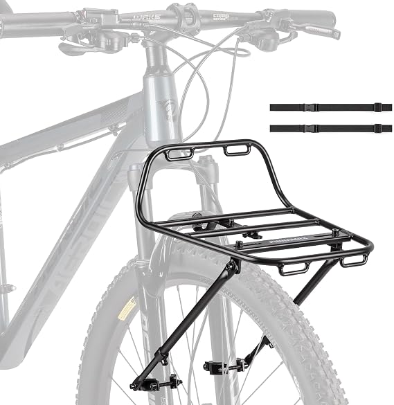 Bicycle Front Rack - Front Bicycle Load Carrier with Struts - Aluminium Pizza Rack for Front Mount for Mountain Bikes, Gravel Bikes and Touring Bikes