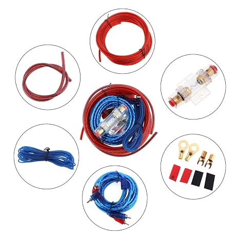 Amplifier Installation Kit, Car Audio Wire Wiring Amplifier Subwoofer Installation Kit, Speaker Cables Car Power Cord with Fuse Holder