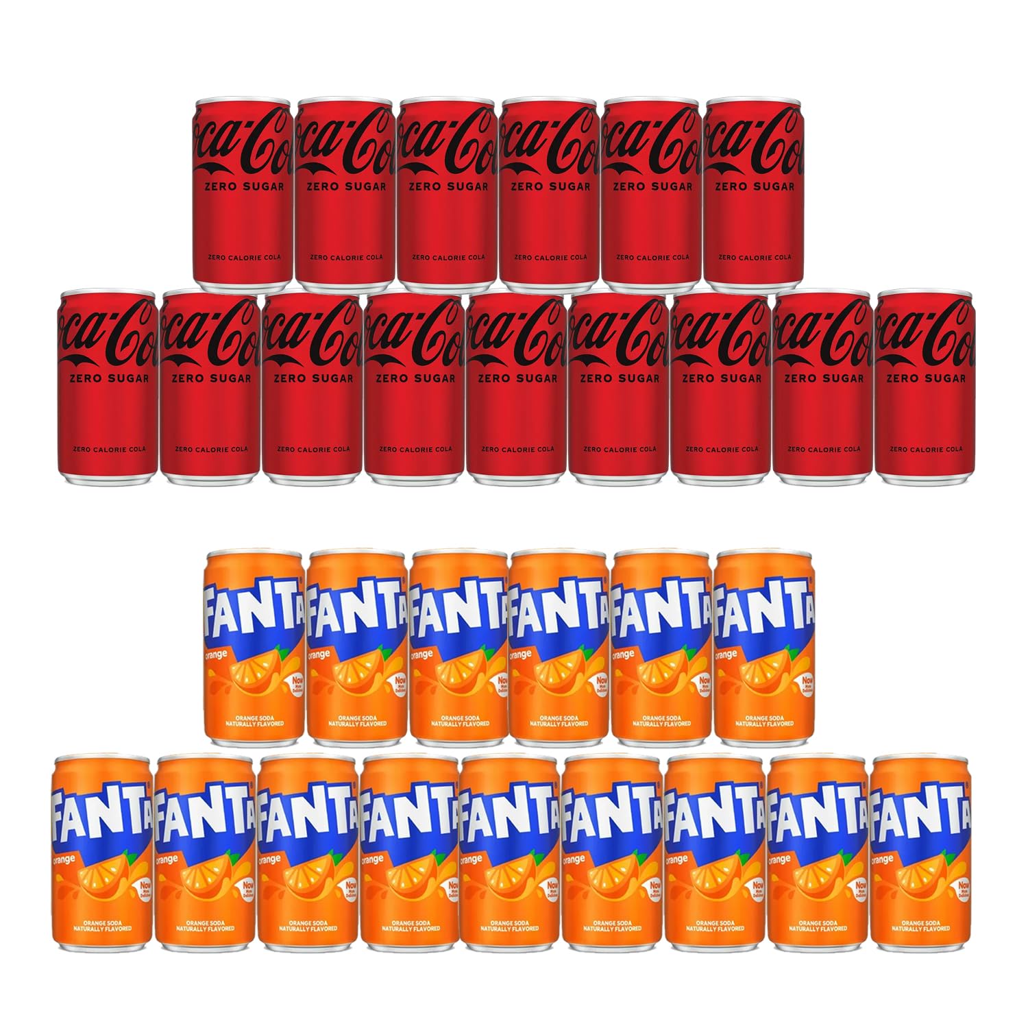 Generic 30 Mini Cans Of Variety Soda, 2 flavors, 15 Coke Cola Zero Sugar, 15 Fanta, 7.5 Fl Oz