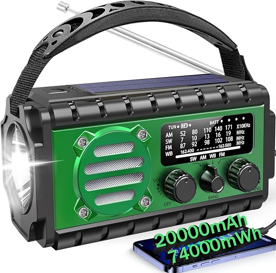 Aivica Hand Crank Emergency Radio with 20000mah Battery Backup