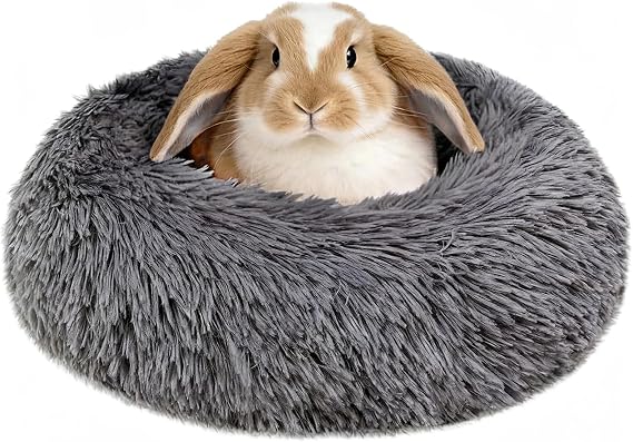 Bunny Rabbit Hideout Bed Small Animal Bedding Donut-Shaped Burrowing Pet Bed Soft and Warm Hideaway with Spandex and Fleece Bottoms Cozy Carrier, Cage Accessories