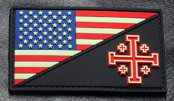 USA Flag Jerusalem Cross Crusader Patch (Glow Dark 3.0 Inch 3D-PVC Rubber)