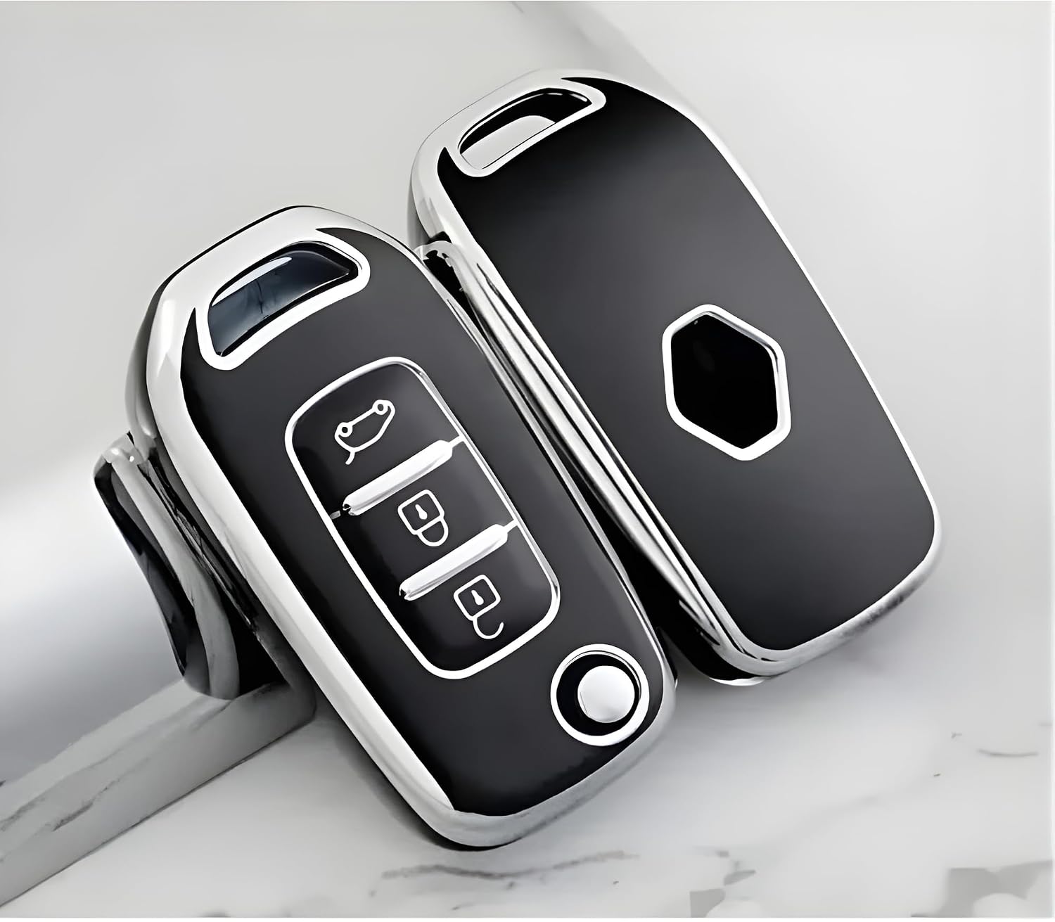 AutoHan Keys Megane 4 Joy, Clio 5, Captur, Taliant Express İçin 3 Butonlu Nano Anahtar Kılıfı, Siyah-Gümüş