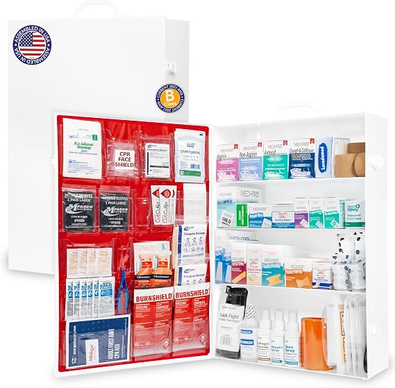 MFASCO First Aid Kit for Business 4 Shelf No Logo Wall Mount |Refillable