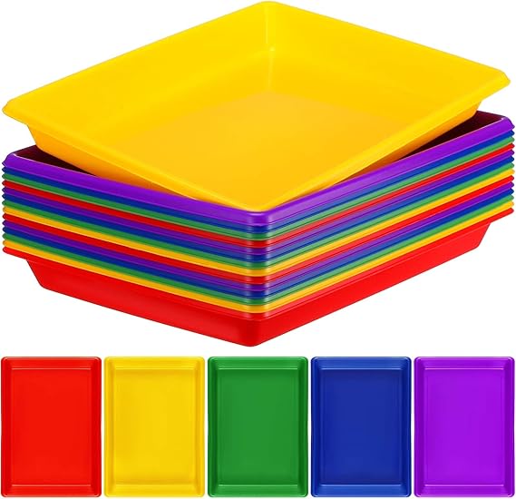 Maitys 15 Pcs Activity Plastic Art Trays 14.57 x 10.63 x 1.77 Inch Large Crafts Organizer Serving Storage Tray for Kids School Classroom DIY Project Painting Home Organizing Supply(Multi Color)